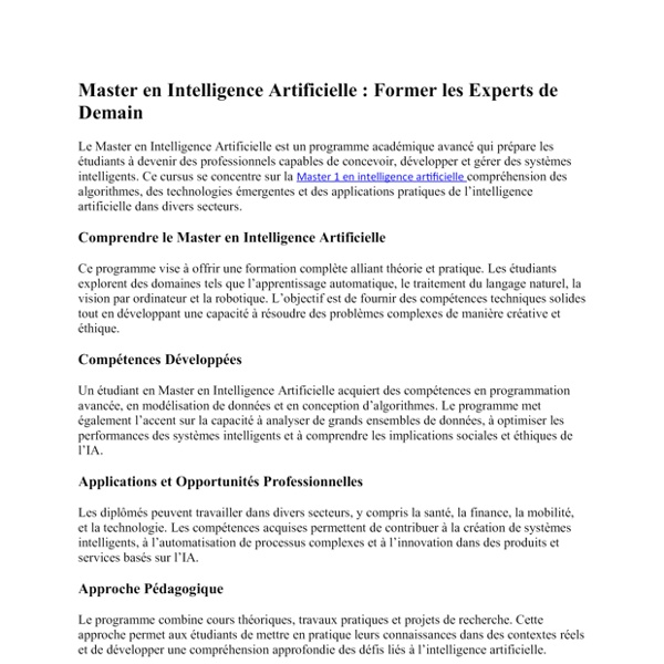 Master en Intelligence Artificielle Former les Experts de Demain