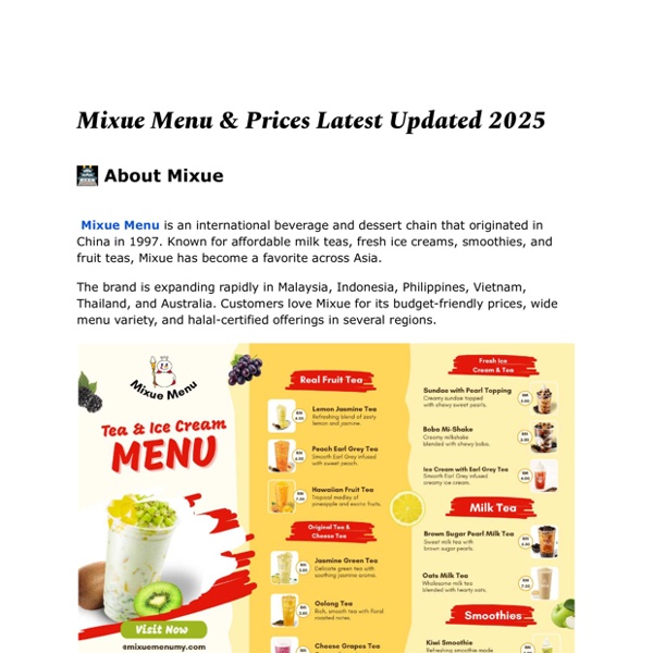 Mixue Menu  Prices Latest Updated 2025