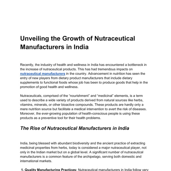 Nutraceutical Manufacturers in India